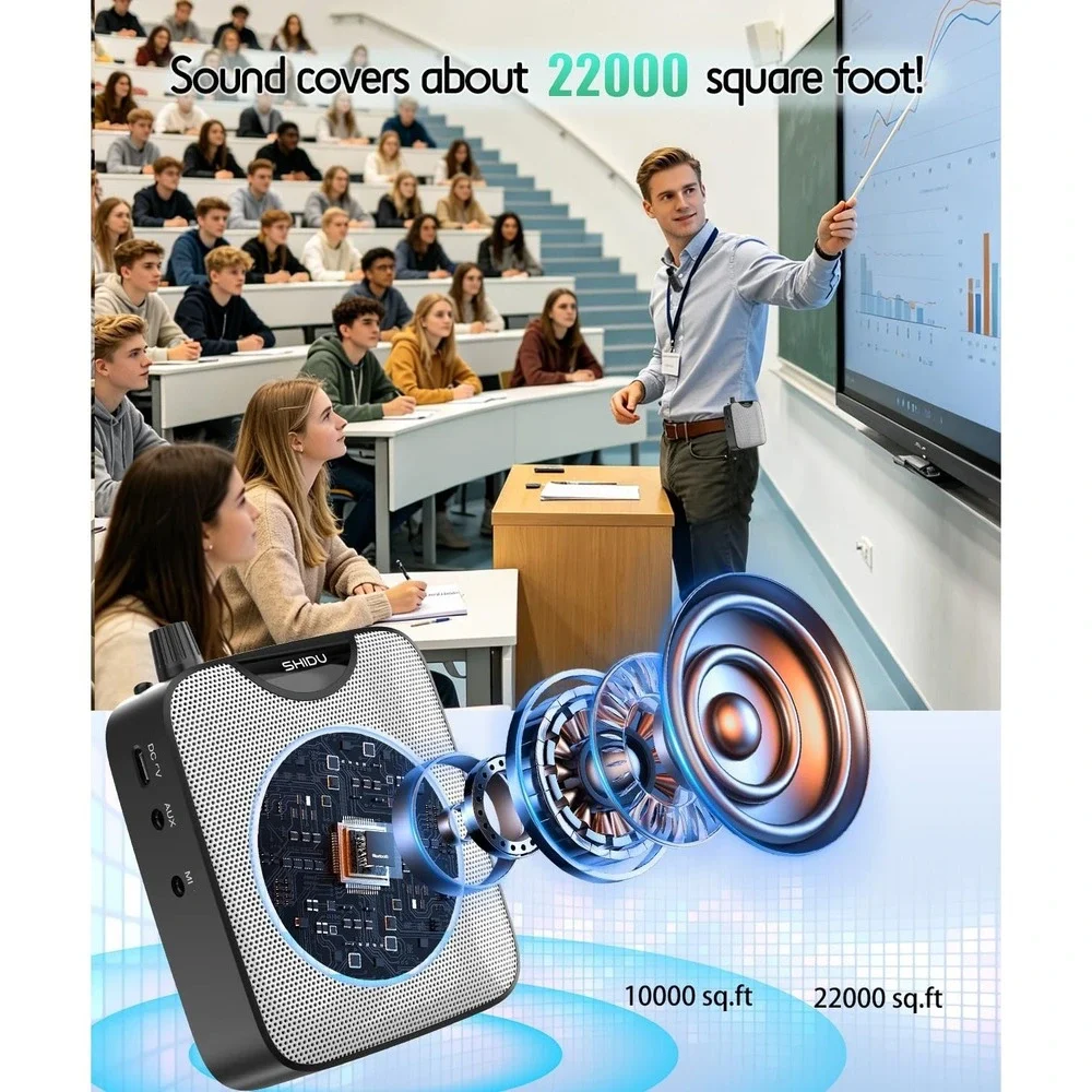 SHIDU M500‎ 35W Voice Amplifier Bluetooth Wireless Lavalier Mic Teacher Speaker